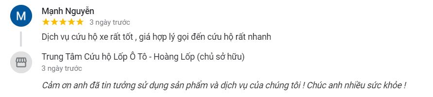 Cảm nhận của khách hàng khi sử dụng dịch vụ của Trung tâm Hoàng lốp.